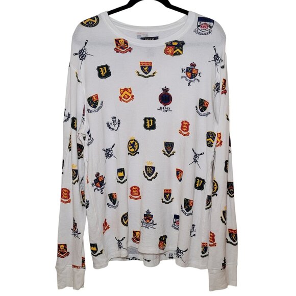 Polo Ralph Lauren Waffle Knit Thermal Shirt All Over Herald Crest Mens Large - Picture 3 of 10